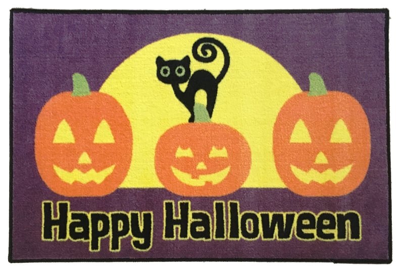 A Doormat: Cline Halloween Scardy Cat Orange/Yellow/Black Area Rug