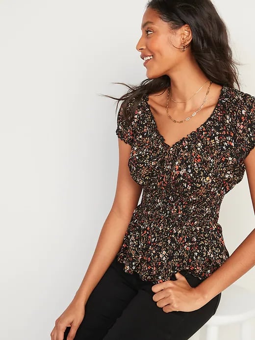 Old Navy Puff-Sleeve  Floral-Print Smocked Peplum Blouse