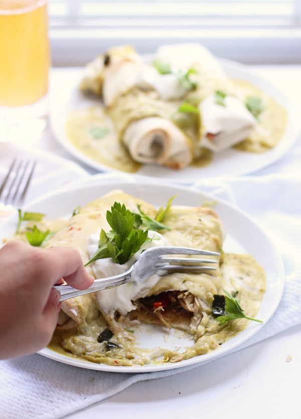 Fajita Burritos With Jalapeño Cheddar Green Chile and Sour Cream