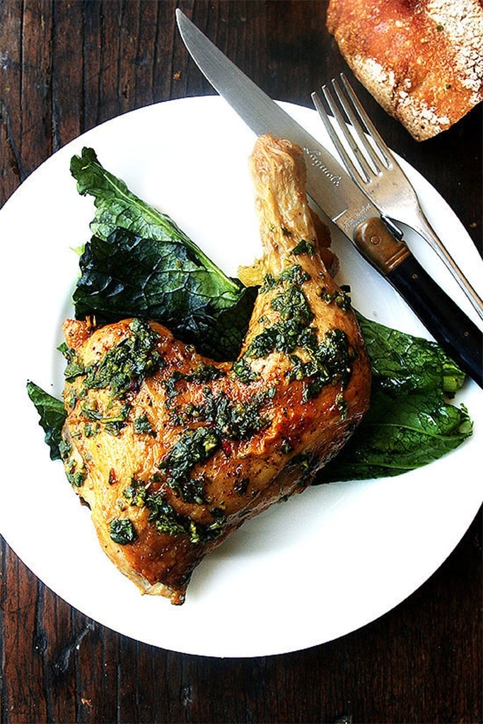 Crispy Quartered Chicken With Herb Sauce