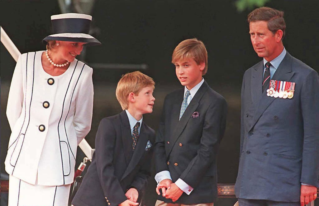 In August 1995, Will and Harry stood between their parents for the commemorations of VJ Day.
