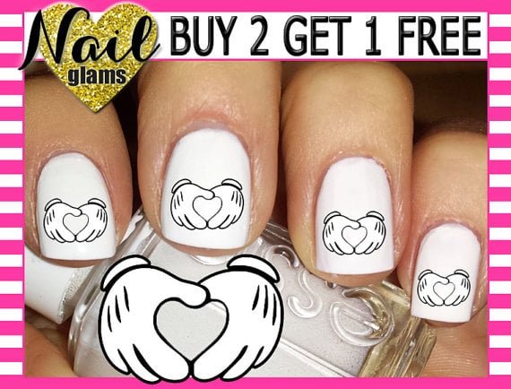60 Nail Decals - Mickey Hands HEART - VALENTINES