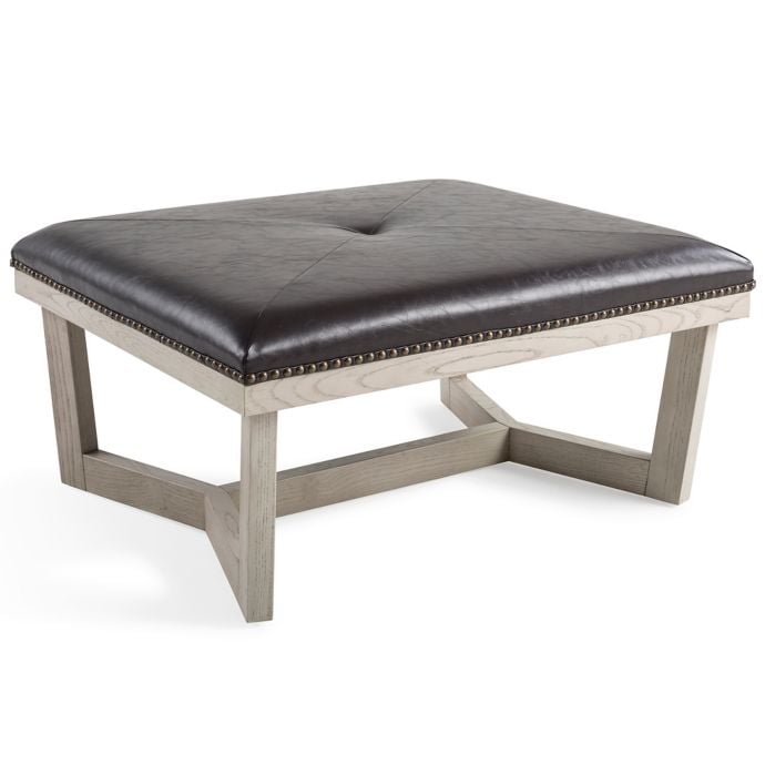 Faux Leather Ottoman in Brown