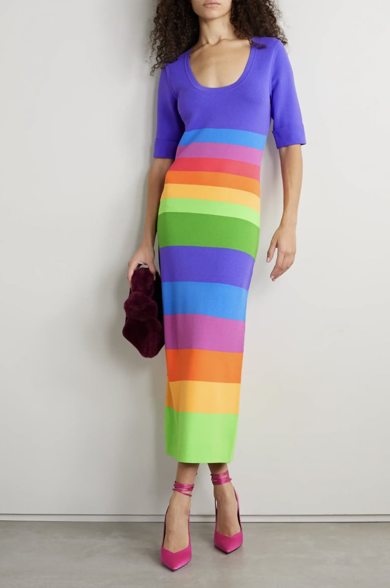 频谱ROYGBIV时尚:克里斯托弗·约翰·罗杰斯紫色条纹球衣马克西礼服