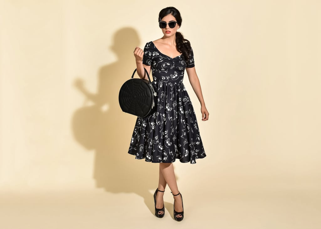 1950s Black Prowling Cat Print Draper Swing Dress ($110)