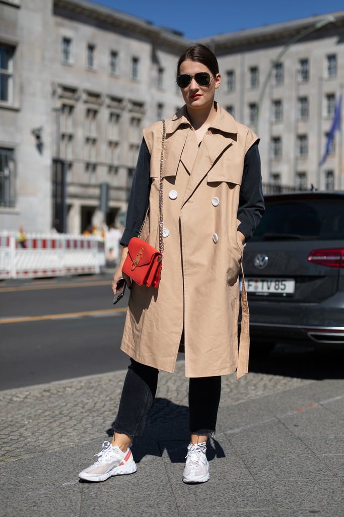 Button a Trench Coat Over Your Long-Sleeved Top and Bring Those White Sneakers Right Into Fall