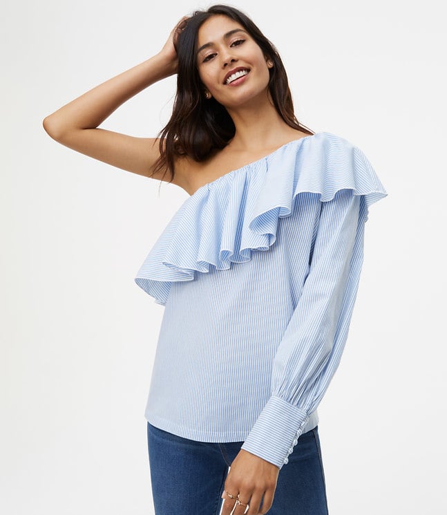 Loft Striped Ruffle One Shoulder Shirt