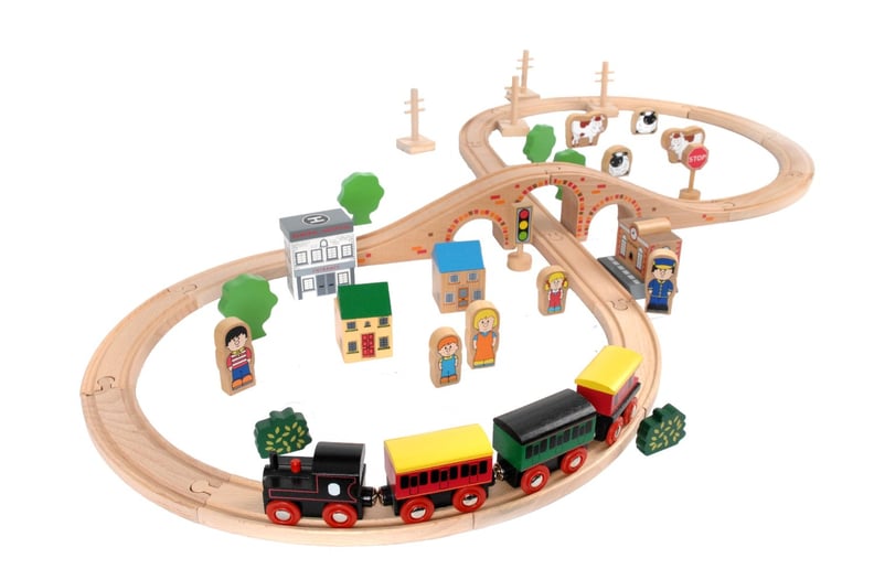 Tidlo Timeless Toys 50 Piece Wooden Train Set