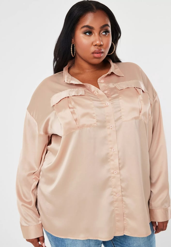 Missguided Champagne Satin Extreme Oversized Shirt