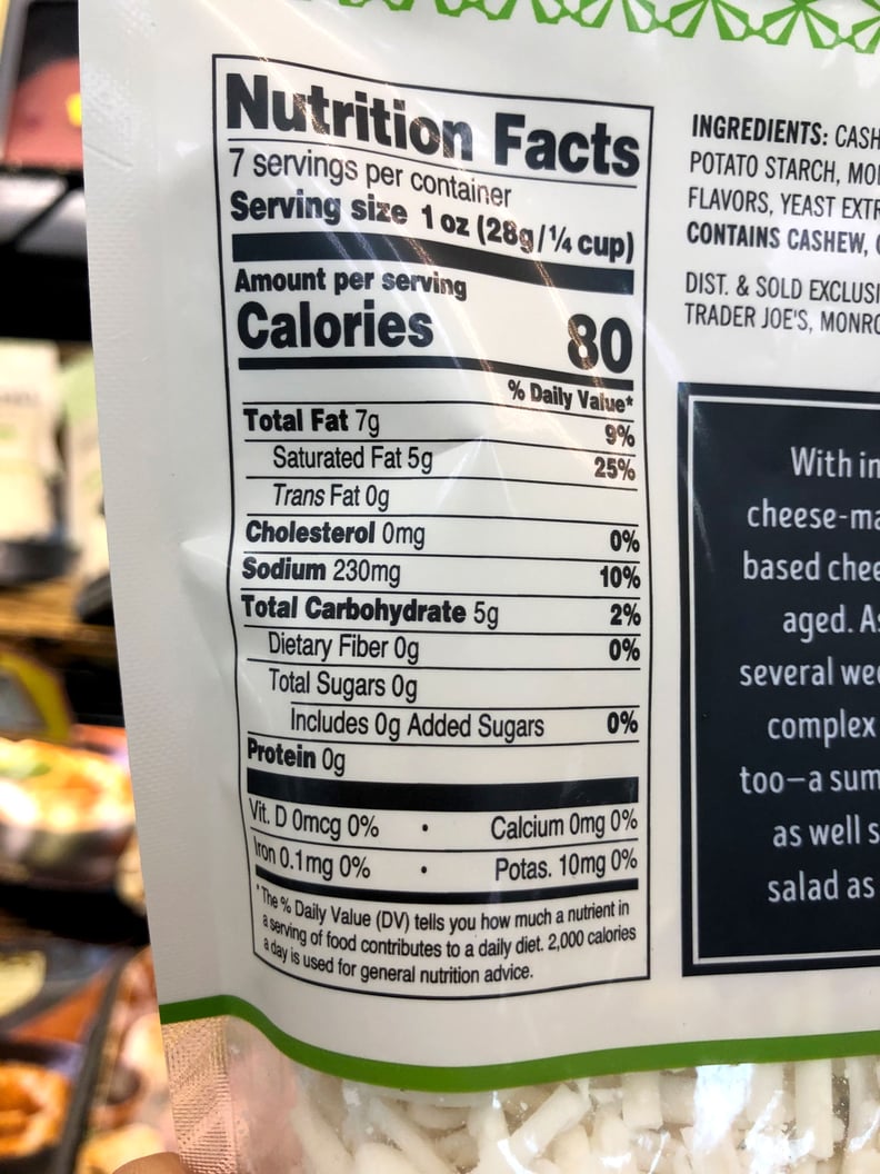 Trader Joe's Dairy Free Mozzarella Style Shreds Nutritional Information