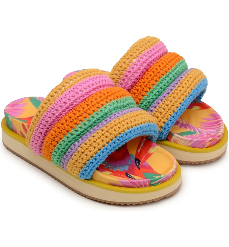 Colorful Sandals: Farm Rio Stripe Crochet Platform Slides