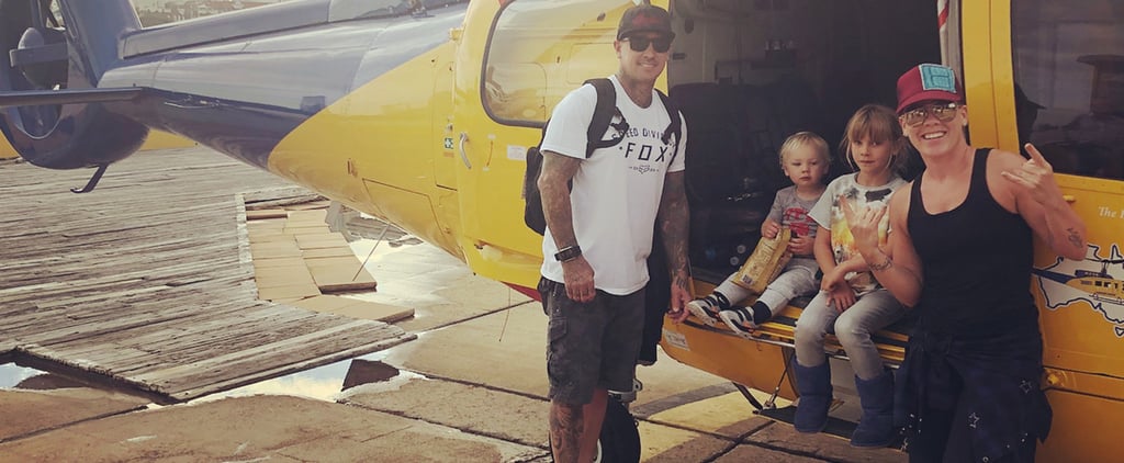 Pink and Carey Hart Family Meeting in Bathroom August 2018