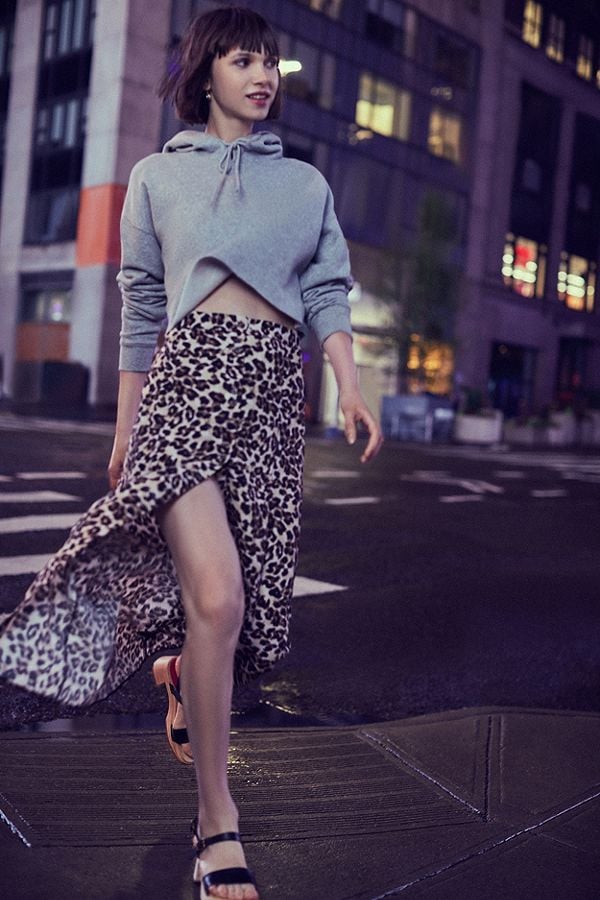UO Leopard Print Button-Down Midi Skirt