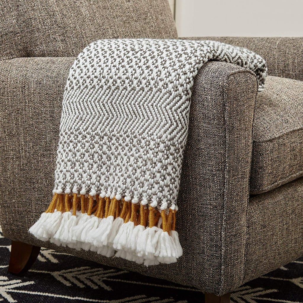 A Soft Throw Blanket: Rivet Modern Hand-Woven Stripe Fringe Throw Blanket