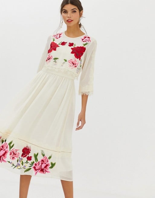 Double Layer Midi Embroidered Dress