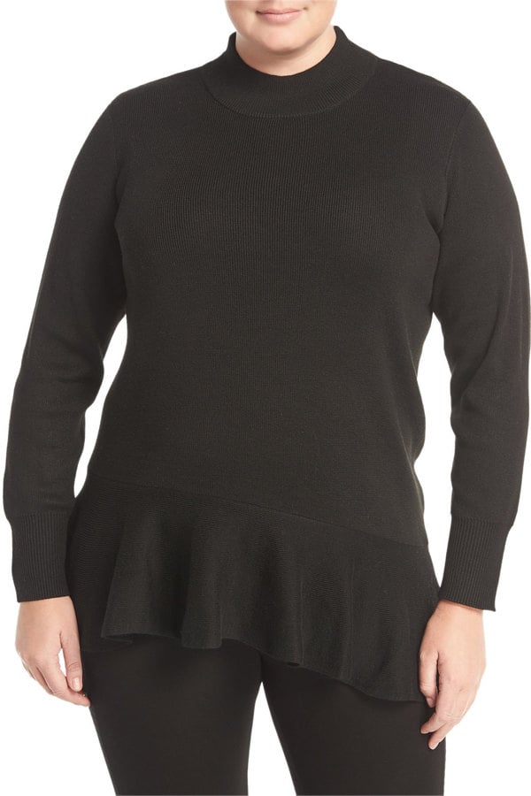 Neiman Marcus Plus Asymmetric Flounce Sweater