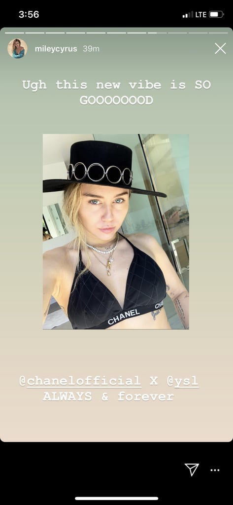 Miley Cyrus Chanel Bikini Top and YSL Hat