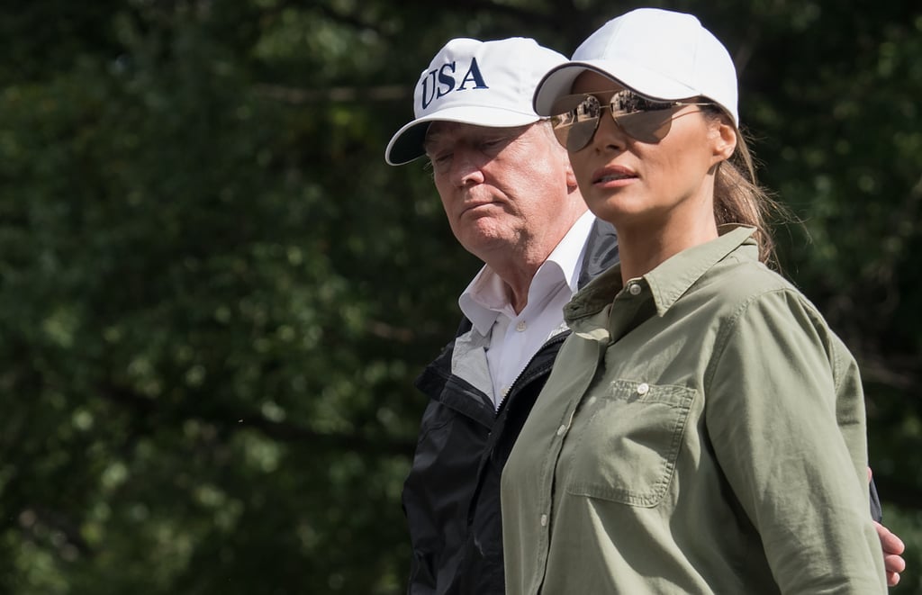 Melania also wore her mirrored aviators when she returned to the White House from Florida in September 2017. She'd been visiting victims of Hurricane Irma.