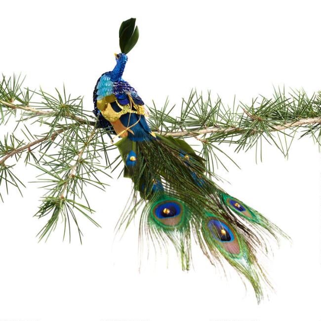 Sequined Peacock with Feathers Ornament