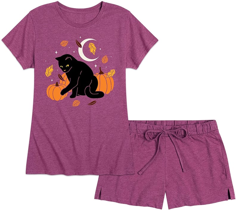 For a Fall Vibe: Nap Chat Black Cat and Pumpkins PJ Set