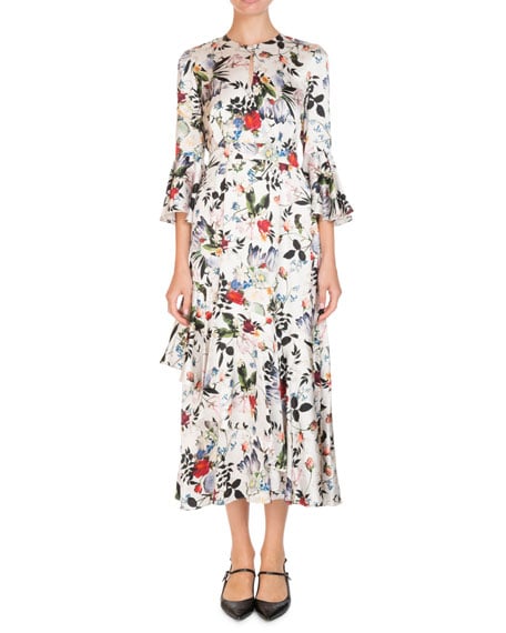 Erdem Florence Keyhole-Front Bell-Sleeve Floral-Print Silk Midi Dress