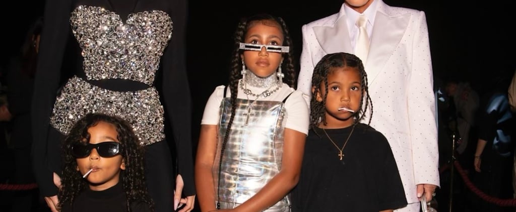 North and Chicago West Matched in Shiny Overalls and Crystal Tops in Milan