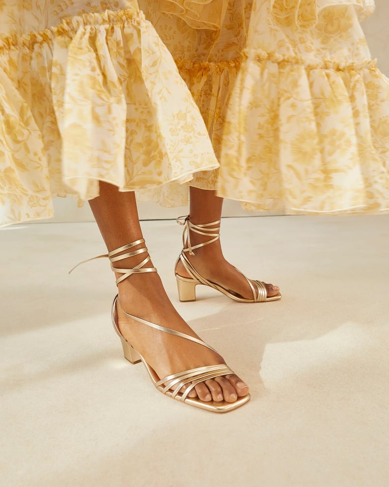 A Gold Sandal: Loeffler Randall Prisca Champagne Strappy Wrap Heels