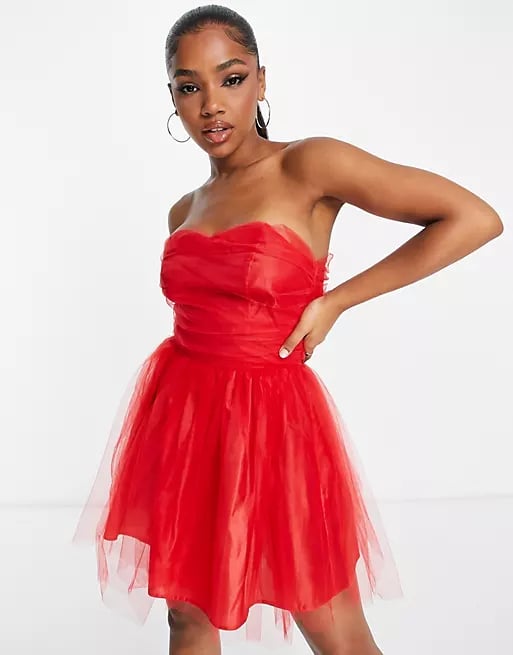 Miss Selfridge Tulle Frill Detail Prom Mini Dress in Red