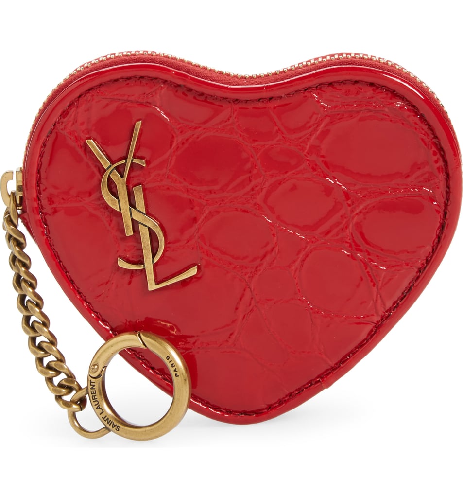 Saint Laurent YSL Croc Embossed Leather Heart Shaped Pouch | Valentine ...