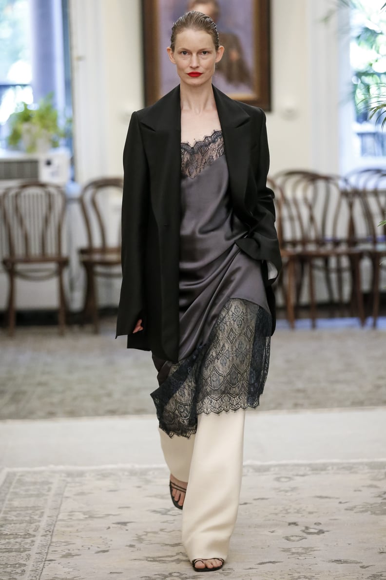 A Silk Lace Dress Over Pants on the Marina Moscone Runway During New York Fashion Week