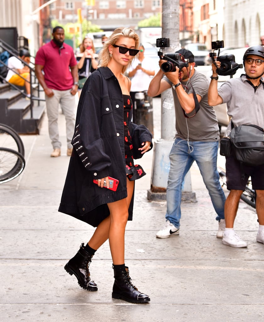 Hailey Baldwin Black Floral Dress With Justin Bieber