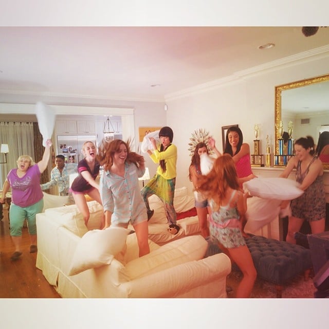 There was an epic pillow fight with the girls!
Source: Instagram user annakendrick47
