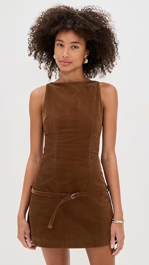 Lioness Coquette Mini Dress ($50, originally $90)
This 100 percent cotton mini from Lioness is the perfect transitional piece. Its lightweight, non-stretch corduroy material and slim belt at the waist allows you to be comfortable without compromising style. It can go with anything from knee-high heeled boots to your favorite white sneakers.