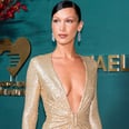 Bella Hadid Sparkles in a Plunging Gold Sequin Dress in NYC