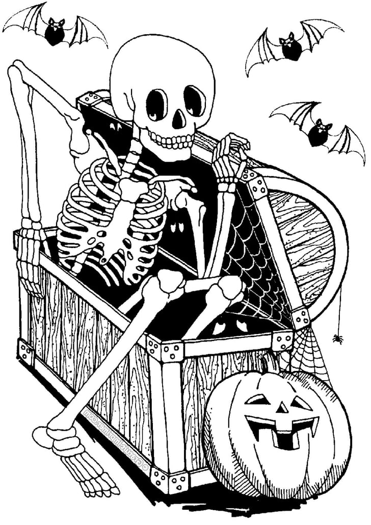 Skeleton in a Chest Printable | Printable Halloween Coloring Pages For