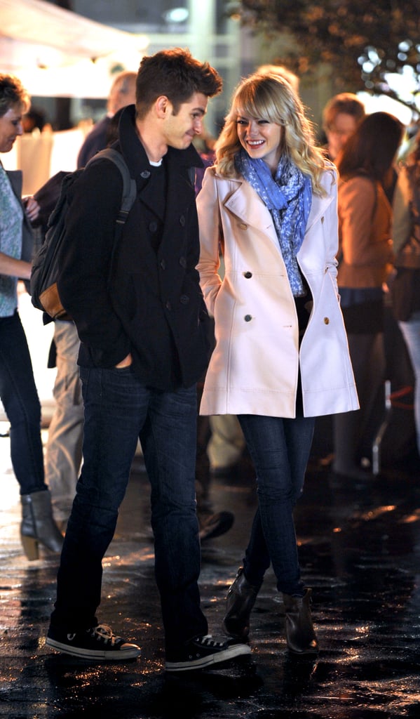 Emma gave Andrew a loving look while filming for The Amazing Spider-Man 2 in NYC in April 2013.