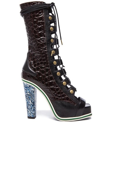 Rodarte Embossed Leather Lace-Up Sandal