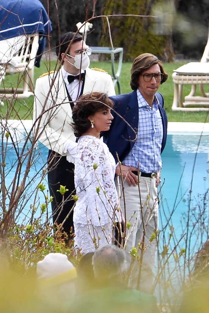 Adam Driver, Lady Gaga, and Jared Leto on House of Gucci Set