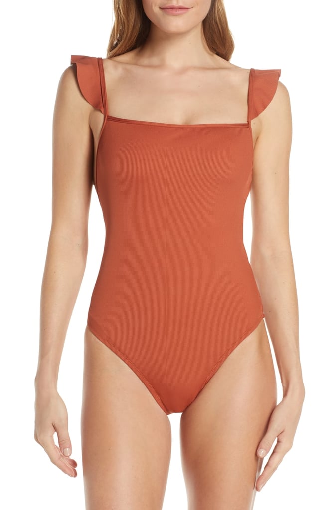 Madewell Second Wave Ribbed Ruffle-Strap One-Piece Swimsuit