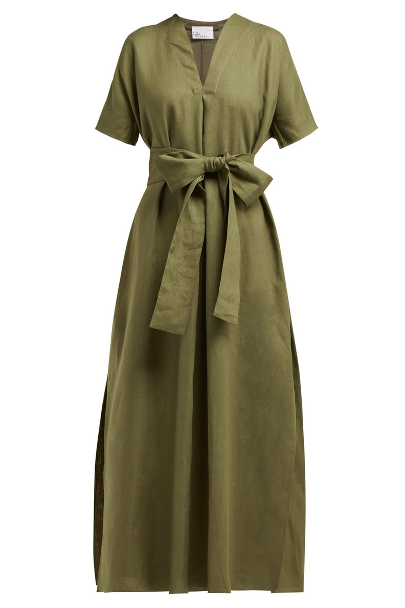 Lisa Marie Fernandez Rosetta V-Neck Linen Midi Dress