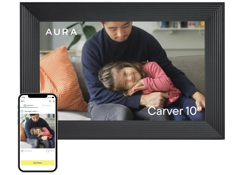 Aura Carver HD WiFi Digital Picture Frame ($149)
I'm so delighted to be an Aunt, and I always light up whenever I get new pictures of my nieces and nephews. This picture frame lets me put their photos on display without having to print them at home or at a nearby drugstore. Easy to set up and use with the free Aura app, this frame boasts free unlimited storage. The best part? You can invite friends and family to add photos, too — so my siblings surprise me with new pics sent directly to the picture frame.