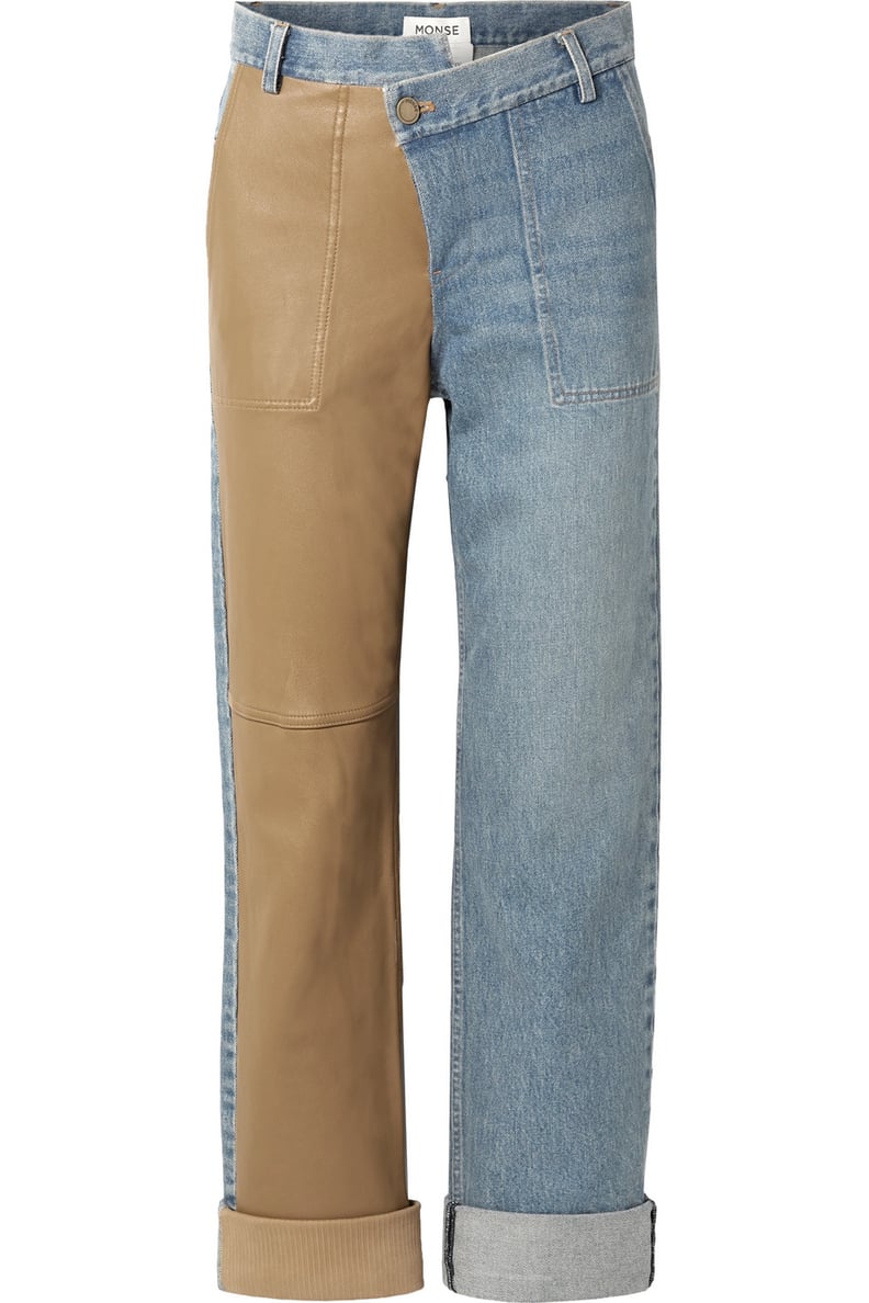 Monse Leather-paneled mid-rise straight-leg jeans