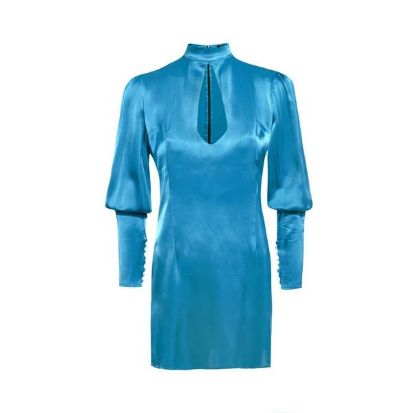 De La Vali Jane Satin Blue Long Sleeved Mini Dress