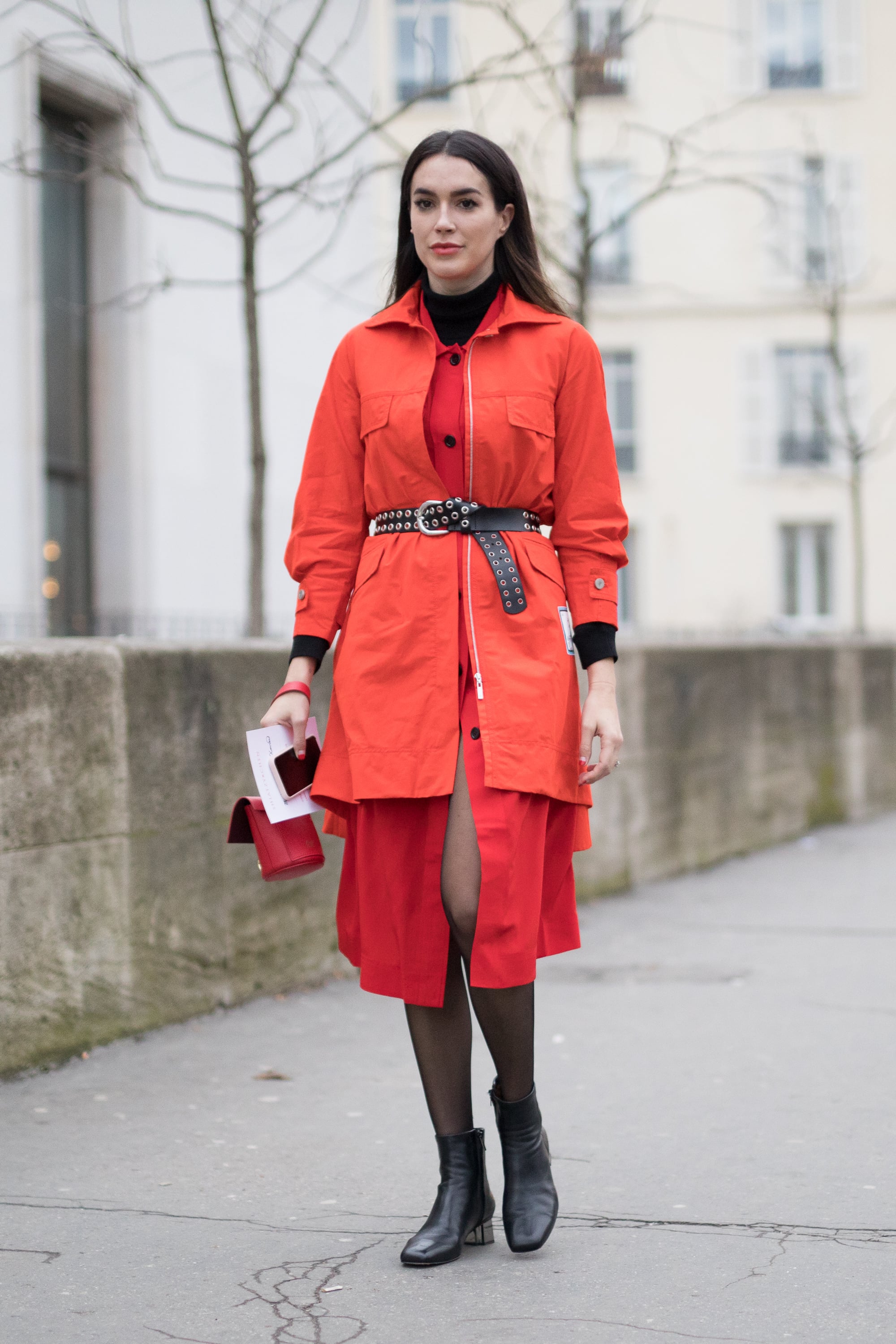 red dress black ankle boots