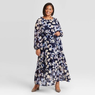 Ava & Viv Floral Print Long Sleeve Tiered Dress | Most Comfortable Plus ...