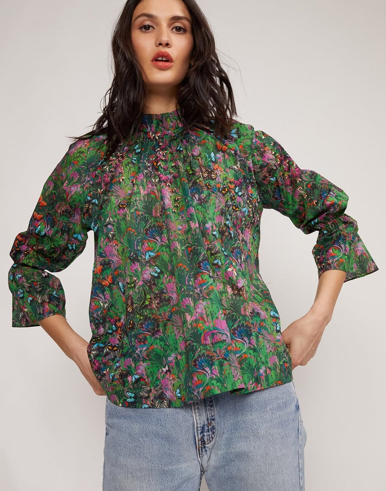 Cynthia Rowley Butterfly Cotton Waterfall Blouse