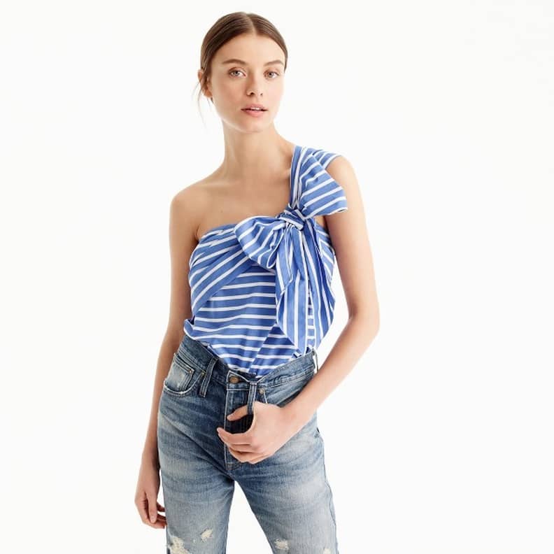 J Crew top NWT J. Crew striped off the shoulder strap top. Has snaps under  straps to hold/hide bra strap. NWT NO TRADES J. Cre…