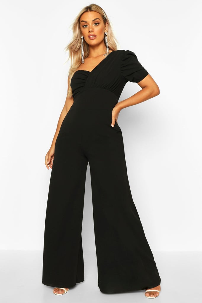 Boohoo Plus One Shoulder Puff Sleeve Jumpsuit