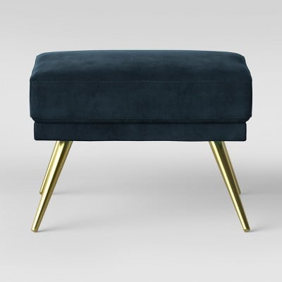 Myna Velvet Ottoman With Brass Legs