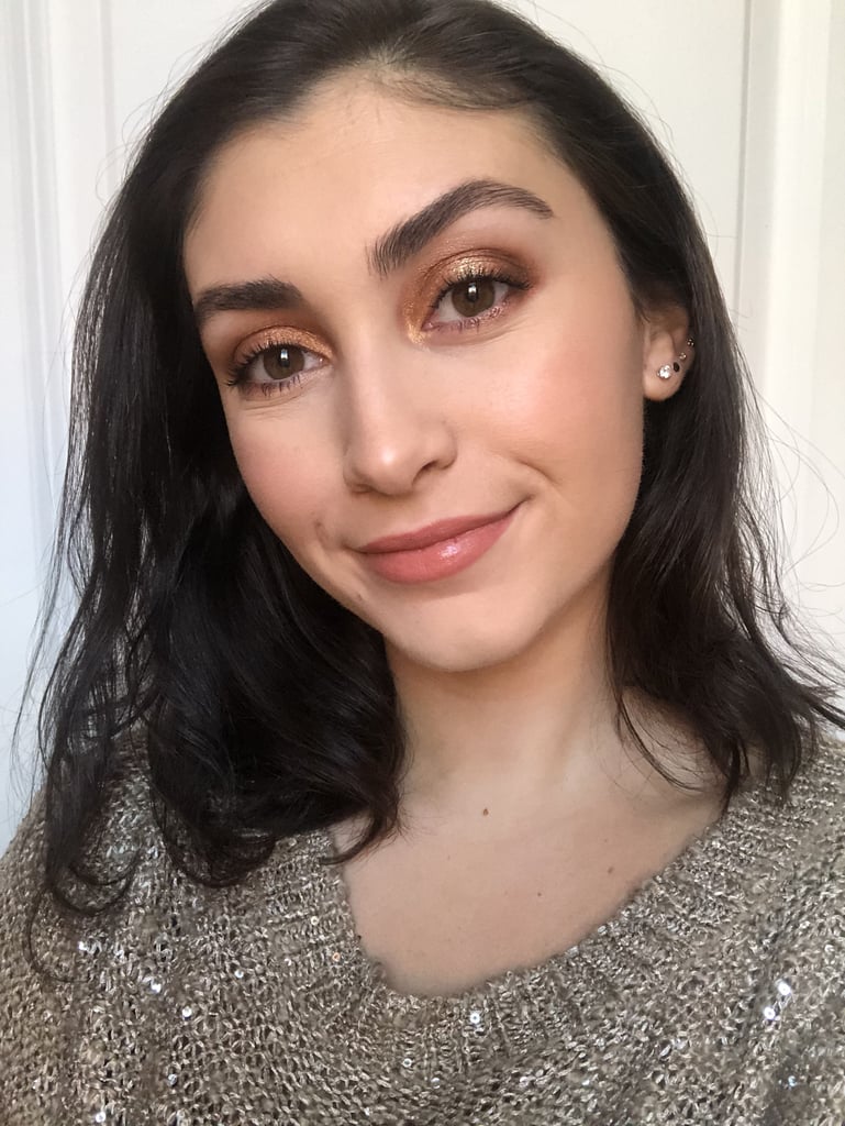 The result was a glamorous, bronzy gold eye, pulled right out of my holiday makeup dreams. To complete it, I added a touch of nude lipstick (to not compete with the real star of the show) and a few coats of mascara.